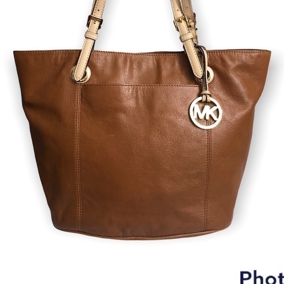 Michael kors tan brown leather tote bag